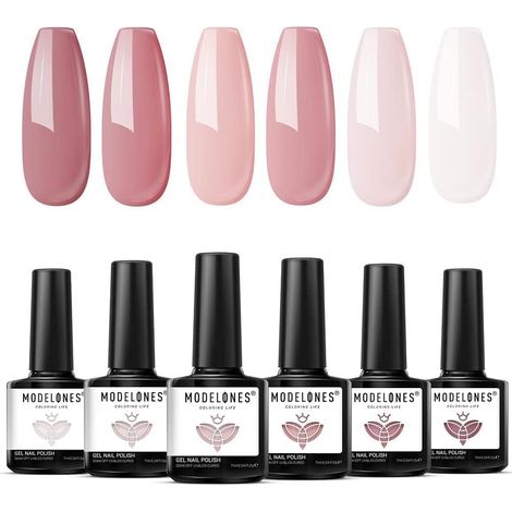 Modelones Vernis Semi Permanent Rose, Vernis à ongles Semi Permanent Nude Rose 6 Couleurs, Vernis Gel UV Semi Permanent, UV LED Gel Nail Polish, Gel Polish French Manucure Set, Saint-Valentin (1/5)