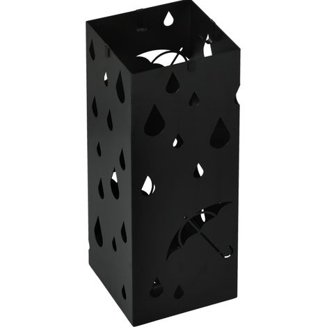 Porte-parapluies en acier noir avec bac récupérateur et 4 crochets (1/5)