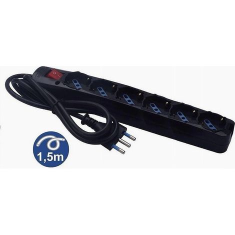 Trade Shop - Mehrfachsteckdose, 6 Universalsteckdosen, Schuko-Bipasso-Stecker, 16 A, 1,5 m Kabel, schwarz, 80098N - (1/3)