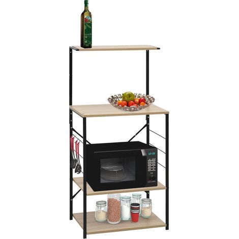vidaXL Microwave Cabinet Black and Oak 60x39,6x123 cm Engineered Wood