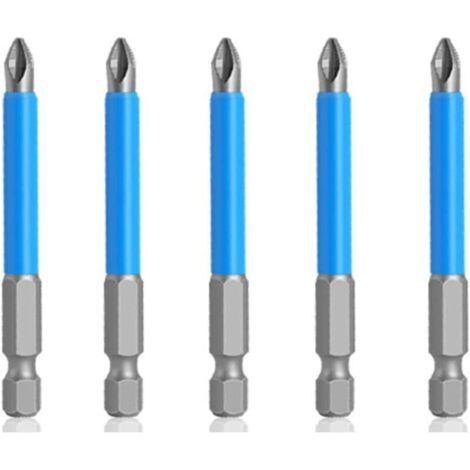 Lot de 5 embouts de tournevis PH2 de 65 mm, tige hexagonale de 6,35 mm, embouts cruciformes antidérapants pour tournevis à main électrique (1/4)