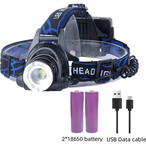 Lampe frontale LED puissante - Rechargeable par USB - Zoom télescopique - Étanche pour une utilisation en extérieur - Haute luminosité (1/5)