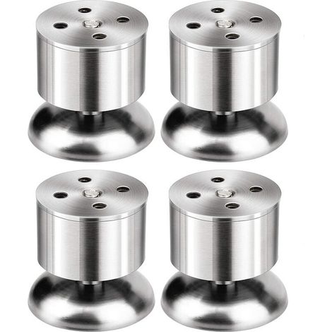 Set of 4 Feet – 6 cm Adjustable Stainless Steel Furniture Table Legs with Rubber Mat and Screws MUMU