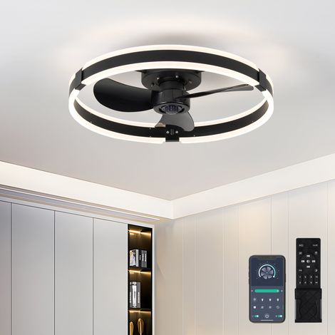 Ventilateur de plafond avec éclairage et télécommande, 50 cm, éclairage LED encastré moderne à intensité variable de 3 000 à 6 000 K, 6 vitesses de vent, noir, pour chambre à coucher (1/5)