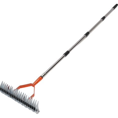 Râteau démoussoir détachable pour她的bes mortes et aération du sol 1,7 m 4 sections manche réglable orange (1/5)