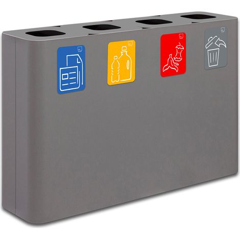 Pattumiera Sistema di Raccolta Rifiuti 120x30xh80 cm In Acciaio Verniciato 4 Scomparti Grigio (1/2)