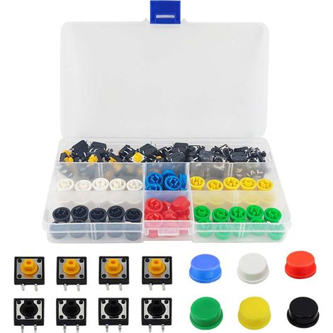 120 pièces (12 x 12 x 7.3mm) Interrupteurs à bouton-poussoir tactiles, Kit d'assortiment d'interrupteurs, bouton-poussoir momentanés à 4 broches, Tactile Bouton-Poussoir, pour Arduino (1/5)