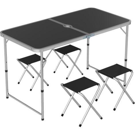 Compact Four-Person Portable Aluminum Picnic Table and Chairs Set for Outdoor Dining