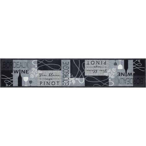 Tapis de cuisine lavable imprimé Wine gris 60x300 cm velours (1/5)