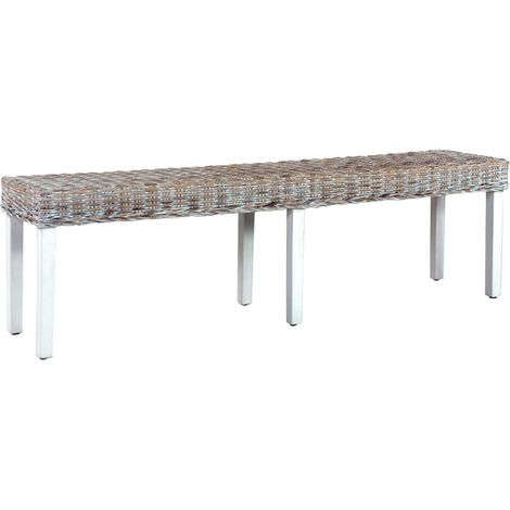 Banc 160 cm Blanc Rotin naturel kubu et bois de manguier massif