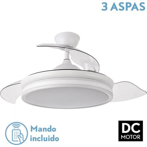 FABRILAMP - Ventilatore da soffitto con luce LED 59W LED 59W DC Modello BAYOMO BLANCO  4 pale retrattili  3 tonalità  6 velocità  Controllo Telecomando  Timer  Funzionamento silenzioso