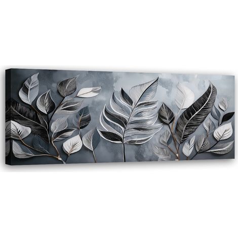 Tableau déco Minimalisme Argent Feuilles Nature Botanique 90x30 (1/5)