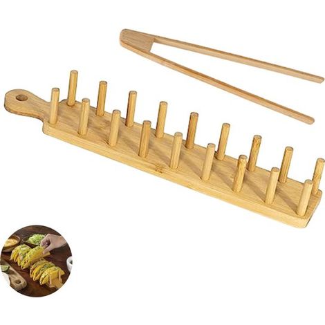 Porta tortilla in bambù a forma di W - vassoio per tortilla - con clip - porta burrito in bambù - accessori per la cottura - adatto per uso domestico/ristorante - marrone chiaro - 407,14,8 cm