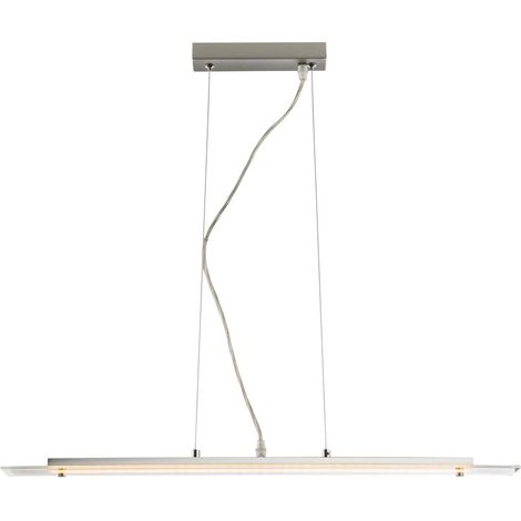 Pendellampe Pendelleuchte Hängelampe Hängeleuchte Esszimmerlampe Esstischlampe, Glas satiniert silber, 1x LED 24W 1280Lm warmweiß, LxBxH 70x7x120cm