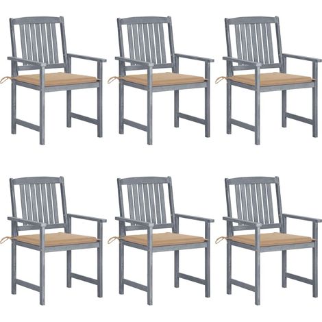 vidaXL Chaises de jardin et coussins lot de 6 Bois acacia massif Gris (1/5)