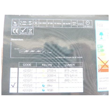 Bandeau LED 15W bleu 1m flexible pour intérieur et extérieur alim 24V DC (non incl) IP68 FORTFLEX SEET 423522