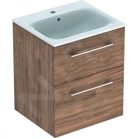 Geberit Selnova Square - Meuble-vasque 635x538x480 mm, avec vasque, 2 tiroirs, noyer hickory 501.234.00.1 (1/3)