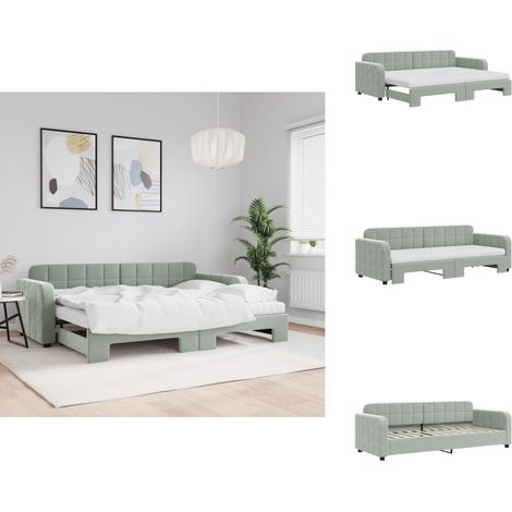 Lit de jour avec gigogne et matelas gris clair 80x200cm velours - Canapé Lit - Lit Gigogne - Lit Convertible - Meuble Multifonction - Literie (1/5)