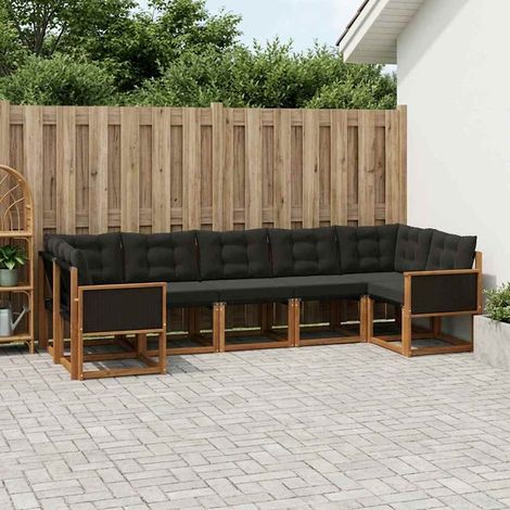 vidaXL Set di divani da esterno con cuscino 7 pcs Naturale e Nero
