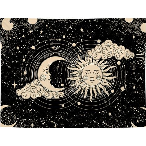 BEBUSINGOTO Soleil et Lune Tapisserie pour Chambre à Coucher Noir et Blanc Tapisserie Tenture Murale Bohème Mystique Tapisserie Art Mural Suspendu Décor de Chambre pour Salon Dortoir Décor 130-150cm (1/5)