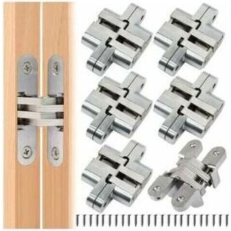 Pr 6 Pieces Folding Hidden Hinge Cross Hinges, Invisible Hinge Closure, Arched Cabinet Hinges, Furniture Door Folded Corner Steel Easy Installation for Furniture Cupboard Door (1/4)