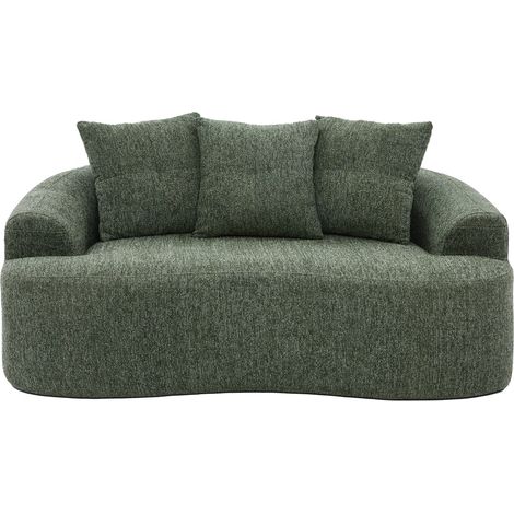 2-Sitzer-Sofa aus grünem Chenille mit geschwungener Form und 3 Zierkissen (1/5)