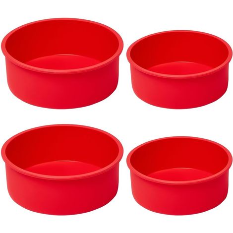 Ensemble de 4 moules à gâteaux ronds en silicone, 2 mesurant 15 cm et 2 mesurant 20 cm, rouges. (1/5)