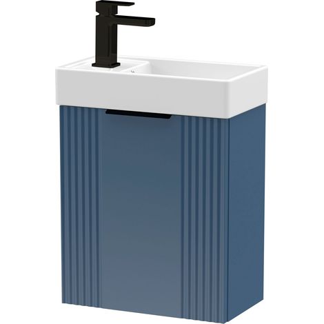 Blue 400mm Wall Hung Cloakroom Vanity Basin Unit with Black Handle Compact Bathroom Storage (1/4)