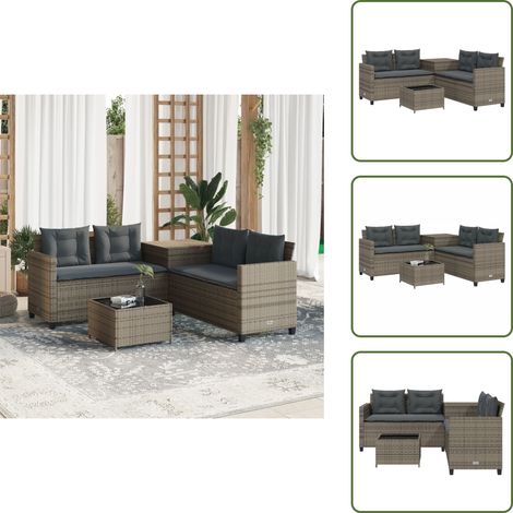 Ratán sintético - vidaXL Sofá de jardín en forma de L con mesa y cojines ratán PE gris - Muebles de exterior