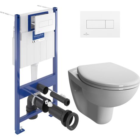 Villeroy & Boch Pack Conjunto  bastidor Viconnect + Inodoro suspendido Normus + Asiento anticaídas + Placa blanca (ViConnectNormus-2)