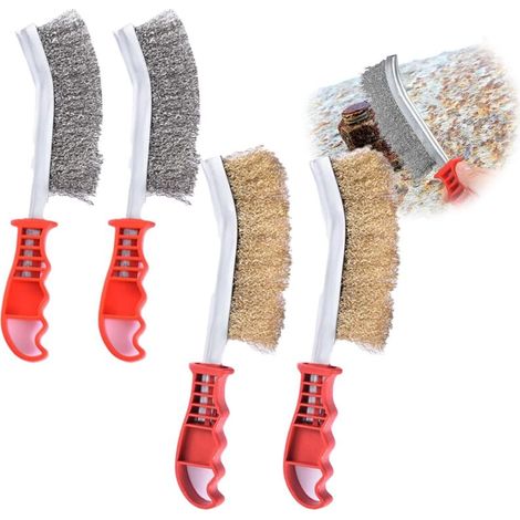 Set of 4 wire brushes, 2 stainless steel wire brushes and 2 copper-coated wire brushes, suitable for measuring clothes, fabrics, and furniture (1/5)