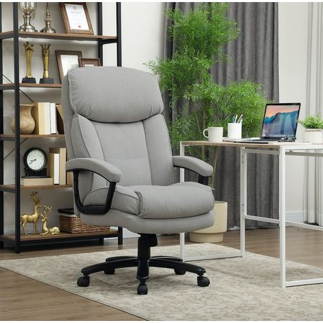 Silla de oficina alta de poliester gris claro, funcion basculante, giratoria, 68,5 x 79 x 117-125 cm (1/5)