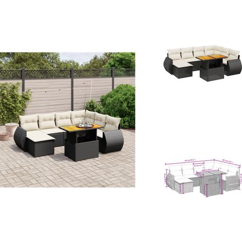 Salon de jardin 8 pcs avec coussins noir résine tressée - Ensemble Salon De Jardin - Meuble Extérieur - Résine Tressée - Rotin Synthétique - Table Extensible (1/3)