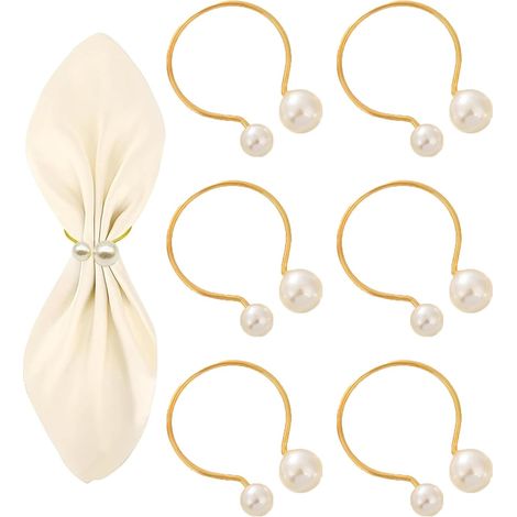 Un juego de 6 servilleteros con cuentas doradas, una elegante decoración de mesa, perfecta para fiestas. (1/5)