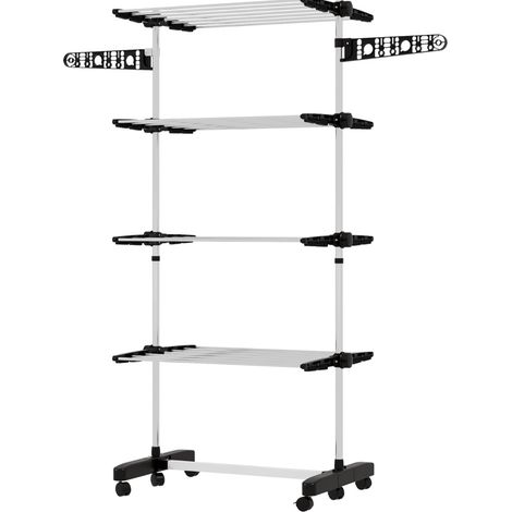 Tendedero plegable de 5 niveles con ruedas 142 x 55 x 172 cm acero inoxidable negro y plata HOMVRA (1/4)