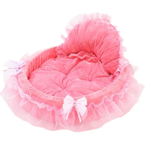 Lit de Chat Princesse, Lits d'animaux de Compagnie Moelleux Roses avec Arc, nid de réchauffement pour Chien - MMCD-ZGL-05511 (1/5)