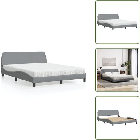 Schaumstoffmatratze - vidaXL Bett mit Matratze "Dover" Hellgrau 160x200 cm Stoff - Stoffbett (1/5)
