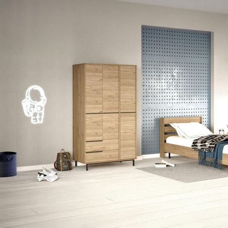 Armoire penderie moderne effet bois - 3 portes BYRON (1/5)