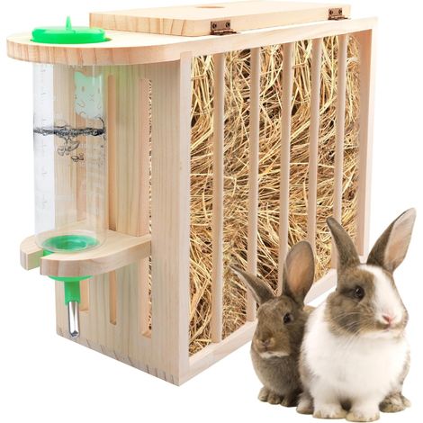 Mangeoire à Foin Pour Lapins,Porte-foin Pour Lapins Avec Une Bouteille d'Eau,Bout de Foin de Lapin en Bois,Grand Porte de Foin Pour Cochons d'Inde,Lapins,Chinchilla (1/5)
