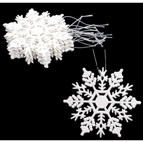 Lot de 12 - Décorations à Suspendre avec Flocon de Neige de 10 cm (4") - Décorations de Noël (Blanc)