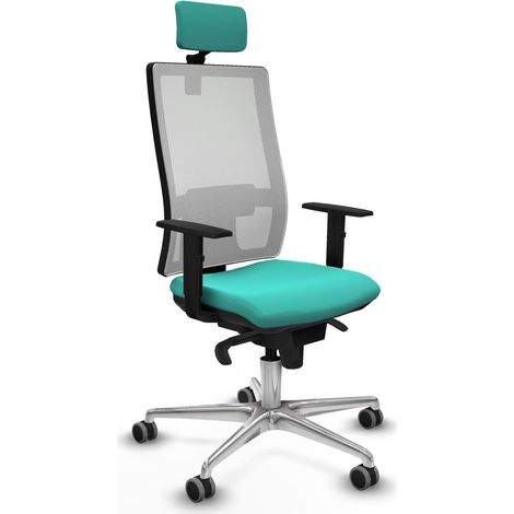 Horna sincro malla blanca similpiel turquesa brazos 1D base aluminio cabecero 2D ruedas 65mm engomadas (1/5)