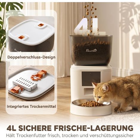Distributeur automatique de croquettes pour chat, WiFi 2,4G, réservoir 4L, pilotage via application, 1 à 10 repas quotidiens, appel à l'alimentation en 10 secondes (1/5)