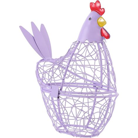 Corbeille à œufs en fer violet en forme de poule, Rangement décoratif, Panier en fil de fer en forme de poule pour œufs frais (1/5)