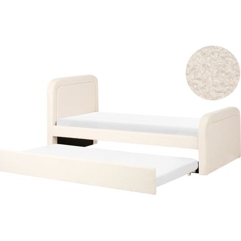 Letto singolo con secondo letto a scomparsa in tessuto Boucle 90 x 200 cm con rete a doghe rivestimento trapuntato beige chiaro Rayssac (1/5)