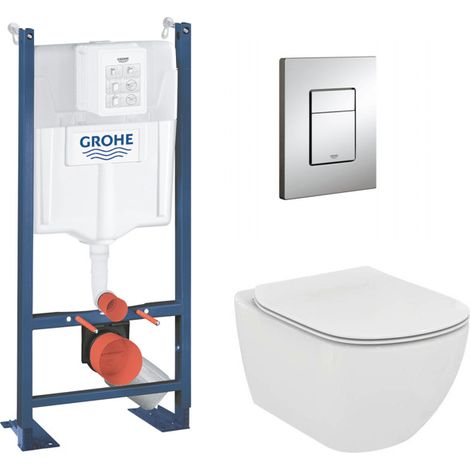 Pack WC Ideal Standard Tesi Aquablade sans bride + Rapid SL autoportant NF + plaque Skate Cosmo chrome (ProjectTesi-1-SP)