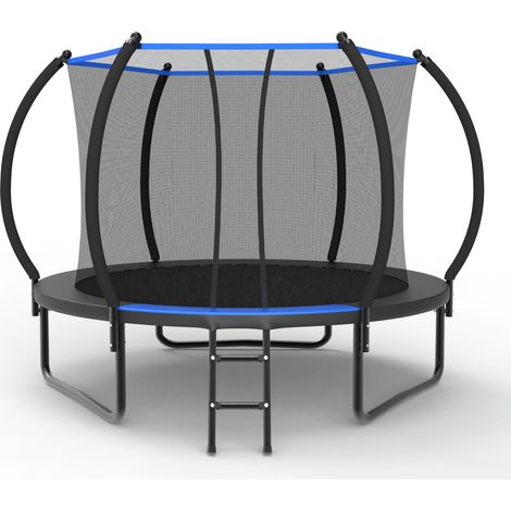 Trampoline de jardin rond Ø 305 cm avec filet de sécurité et échelle, noir-bleu, OKWISH (1/2)