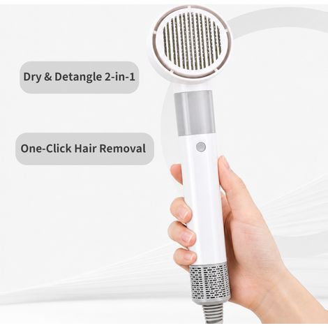 Brosse soufflante intelligente 2-en-1 pour animaux, sèche-poils et démêloir pour chien et chat, modèle blanc minimaliste, appareil de toilettage silencieux pour sécher et gonfler le pelage après le ba (1/4)