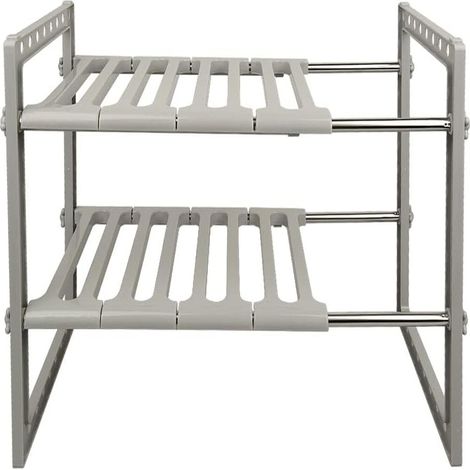 Étagère Extensible Sous Évier, Acier Inoxydable, Plastique ABS, Réglable 38-70cm, Cuisine Salle De Bain (1/5)