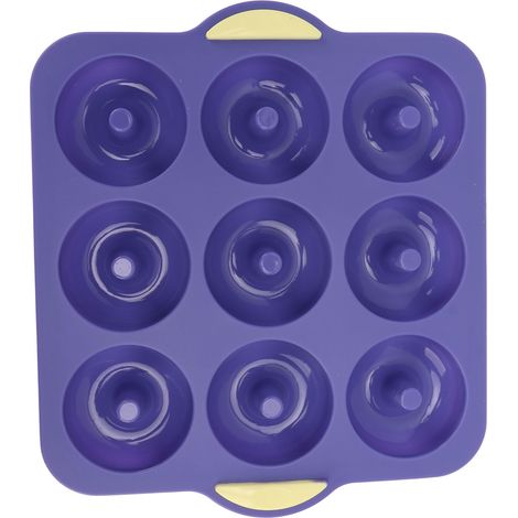 Moule à donuts en silicone à 9 cavités, antiadhésif, résistant à la chaleur, idéal pour gâteaux, biscuits, bagels et muffins, bleu royal.