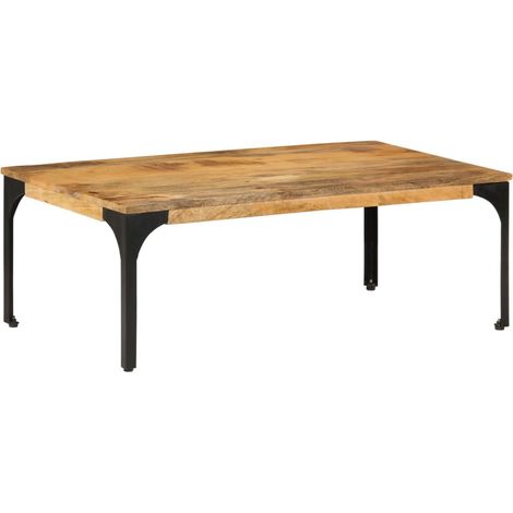 Mesa de centro de diseño industrial rústico 100 x 55 x 35 cm madera maciza de mango y acero DEC036951 (1/5)